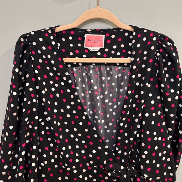 Kate Spade Glimmer Dot Wrap Dress Black Multi Size Medium FLAWED Designer S0767 - Picture 4 of 13